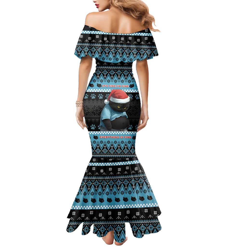 Cat Christmas Mermaid Dress It’s Fine I’m Fine Everything Is Fine - Wonder Print Shop