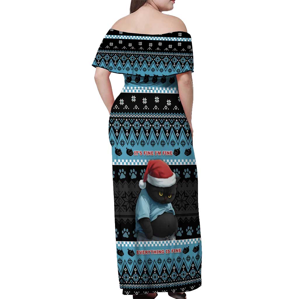 Cat Christmas Off Shoulder Maxi Dress It’s Fine I’m Fine Everything Is Fine - Wonder Print Shop