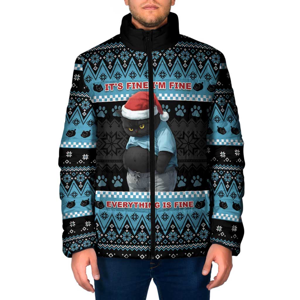 Cat Christmas Padded Jacket It’s Fine I’m Fine Everything Is Fine - Wonder Print Shop