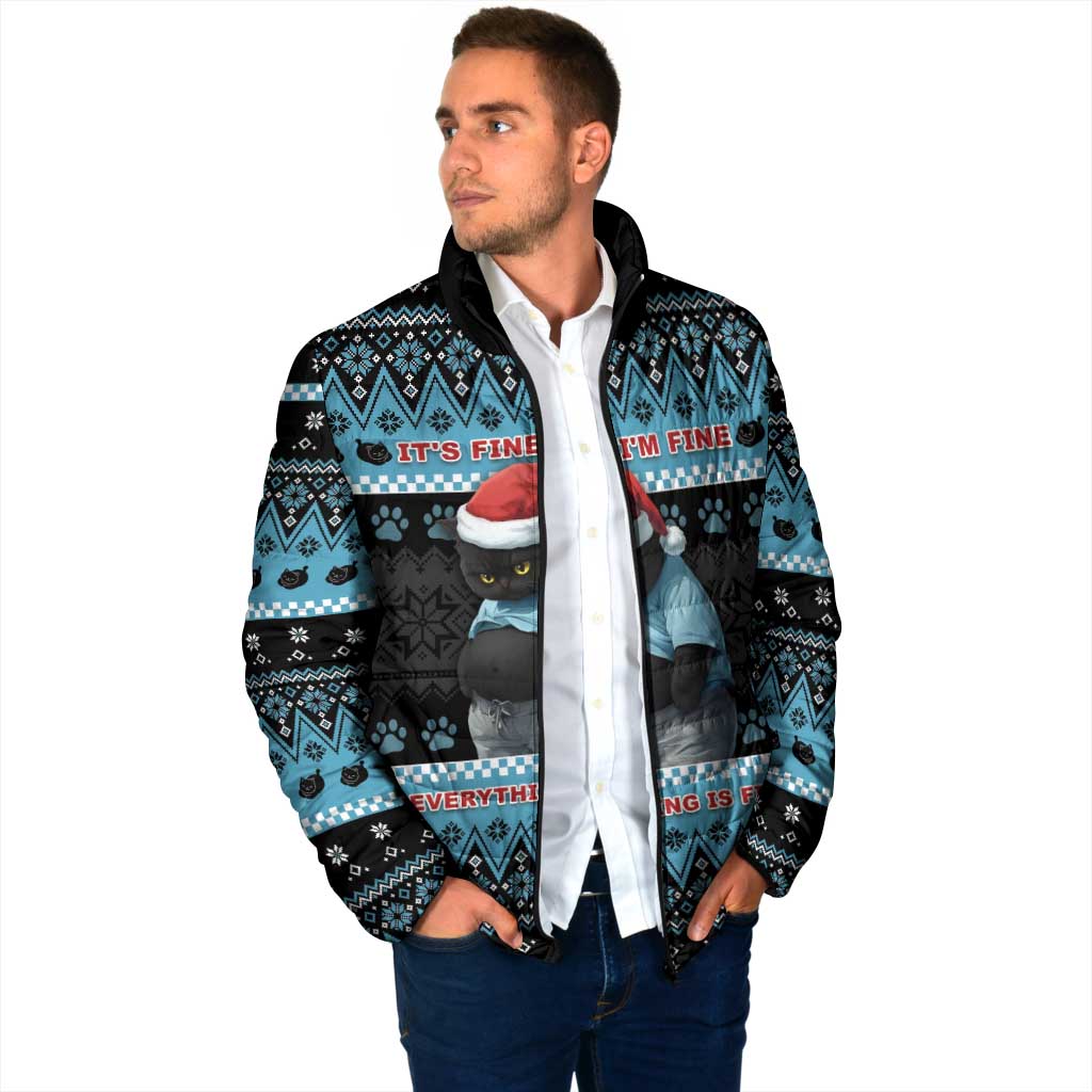Cat Christmas Padded Jacket It’s Fine I’m Fine Everything Is Fine - Wonder Print Shop
