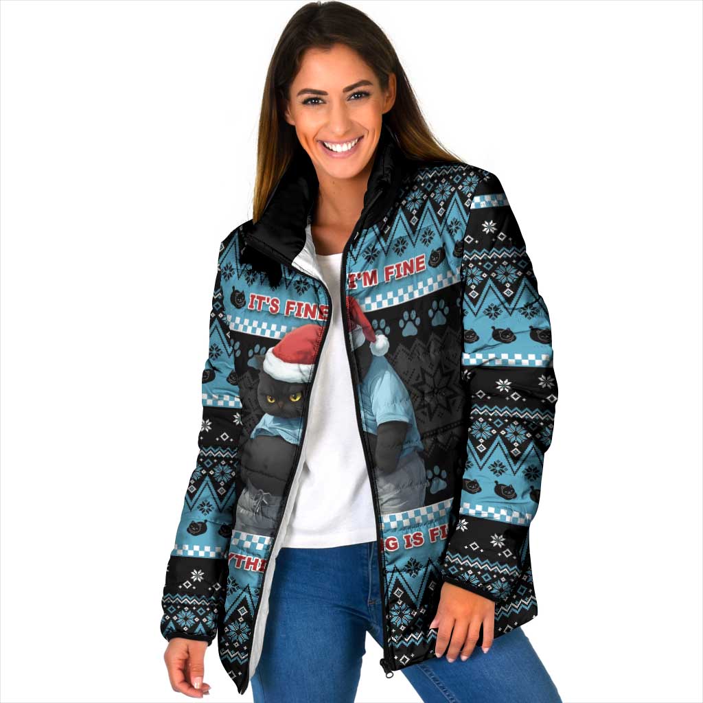 Cat Christmas Padded Jacket It’s Fine I’m Fine Everything Is Fine - Wonder Print Shop