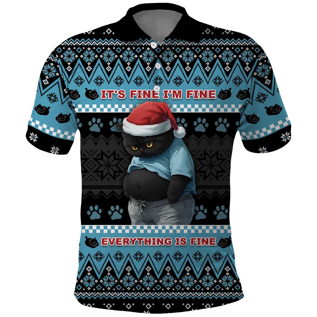 Cat Christmas Polo Shirt It’s Fine I’m Fine Everything Is Fine - Wonder Print Shop