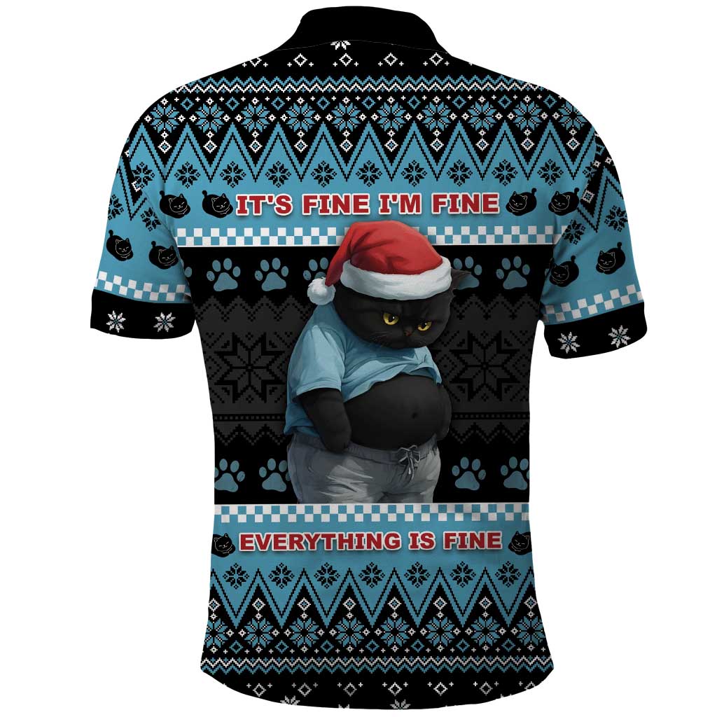 Cat Christmas Polo Shirt It’s Fine I’m Fine Everything Is Fine - Wonder Print Shop