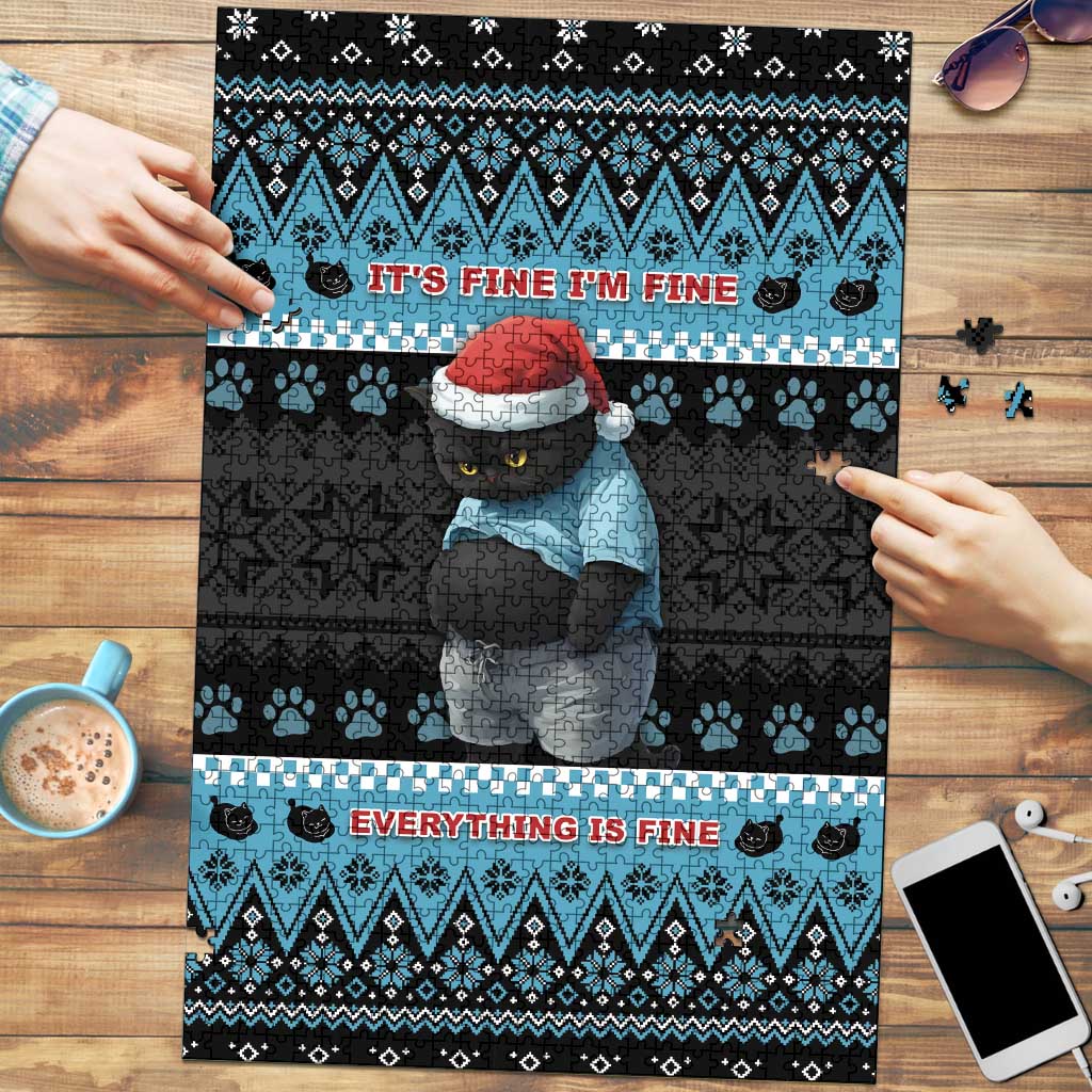 Cat Christmas Puzzle It’s Fine I’m Fine Everything Is Fine - Wonder Print Shop