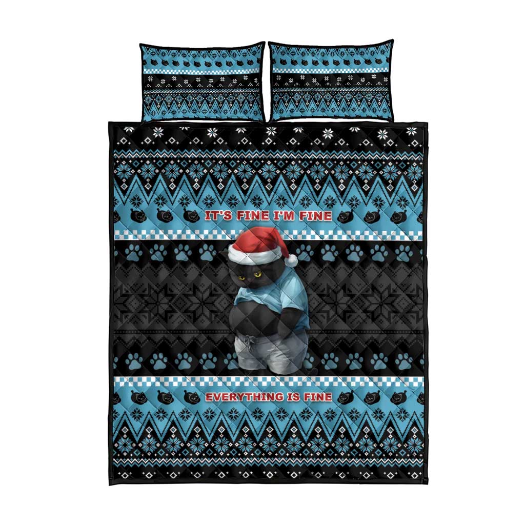 Cat Christmas Quilt Bed Set It’s Fine I’m Fine Everything Is Fine - Wonder Print Shop