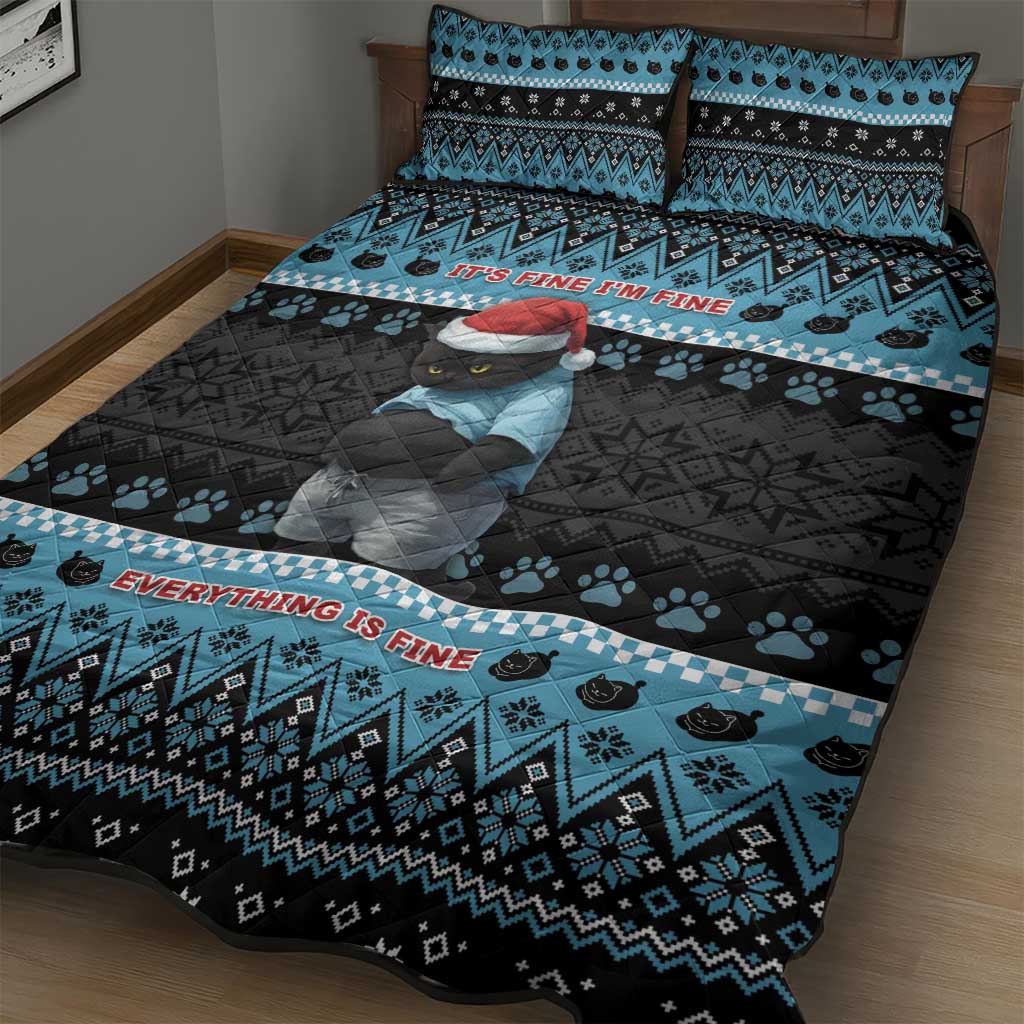 Cat Christmas Quilt Bed Set It’s Fine I’m Fine Everything Is Fine - Wonder Print Shop
