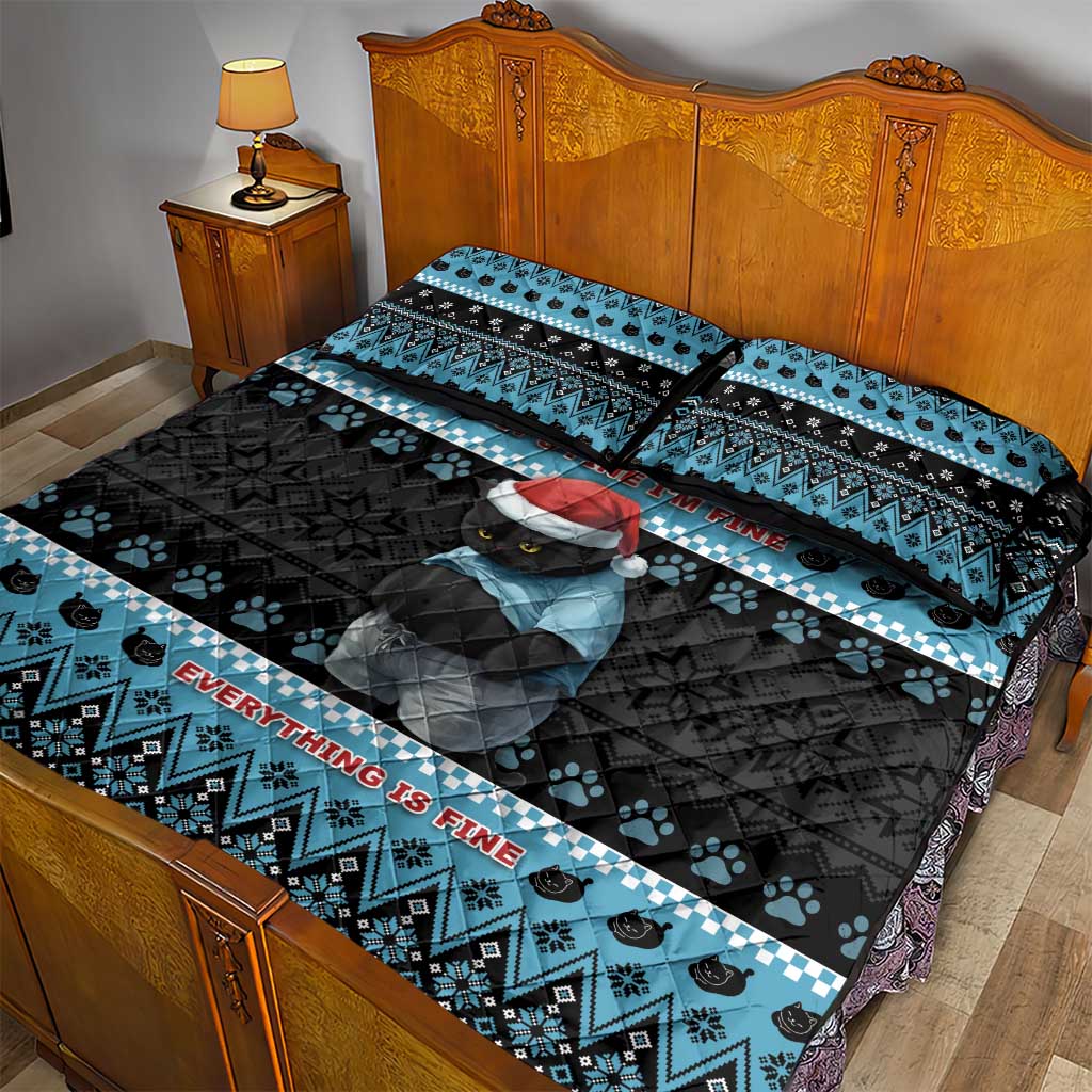 Cat Christmas Quilt Bed Set It’s Fine I’m Fine Everything Is Fine - Wonder Print Shop