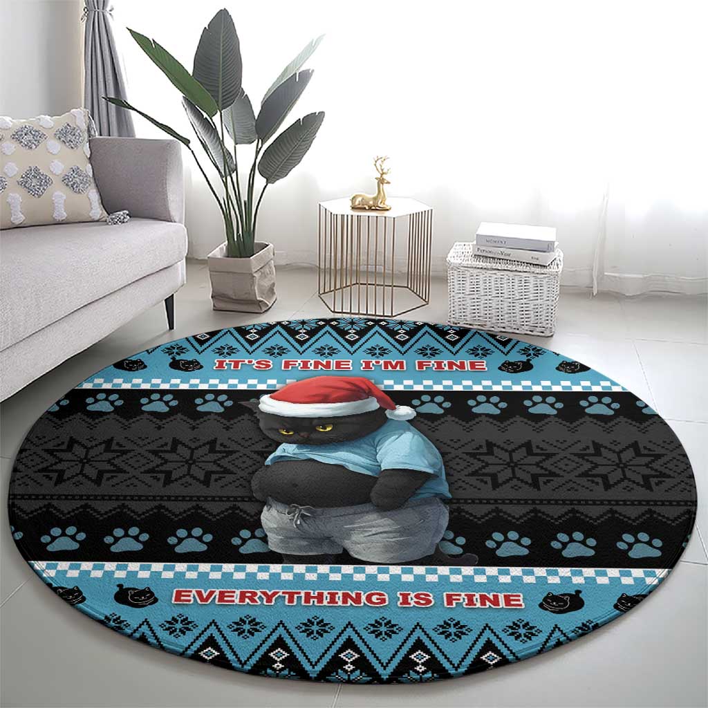 Cat Christmas Round Carpet It’s Fine I’m Fine Everything Is Fine - Wonder Print Shop