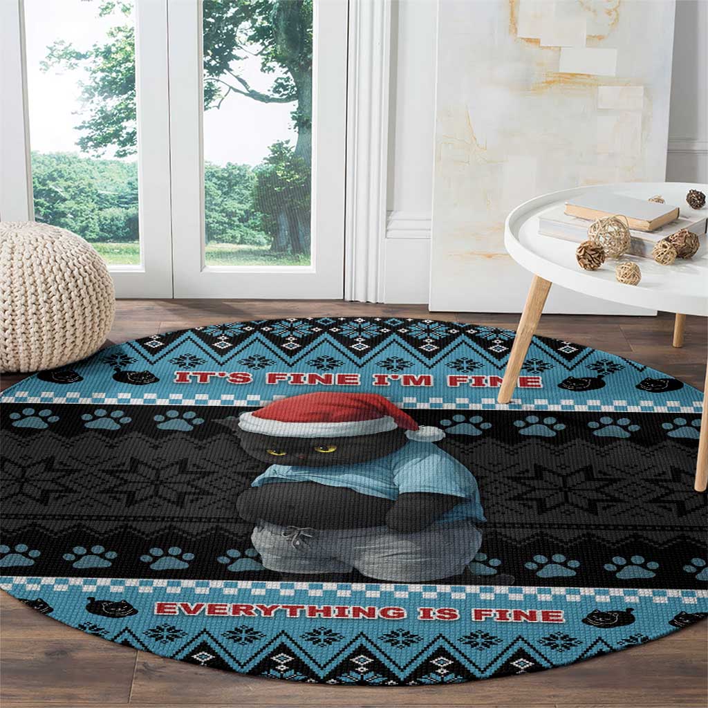 Cat Christmas Round Carpet It’s Fine I’m Fine Everything Is Fine - Wonder Print Shop
