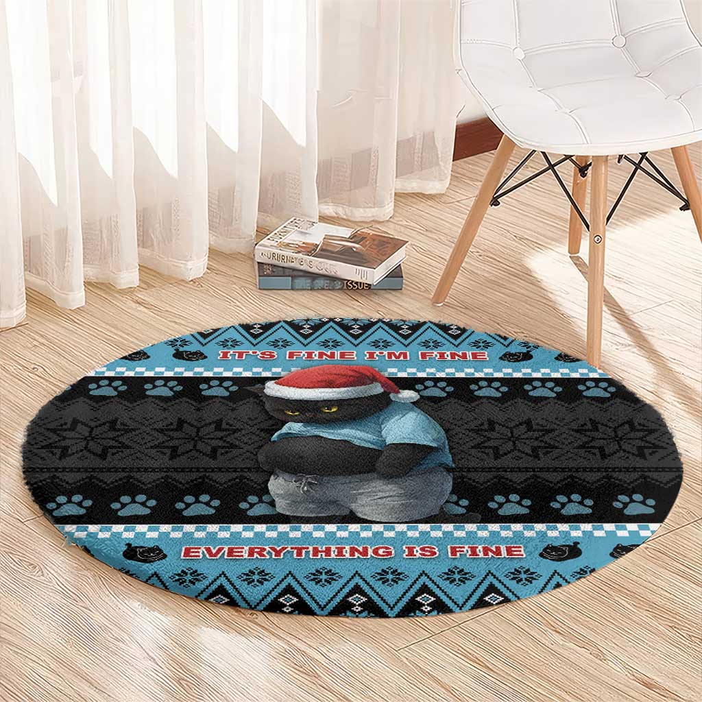 Cat Christmas Round Carpet It’s Fine I’m Fine Everything Is Fine - Wonder Print Shop