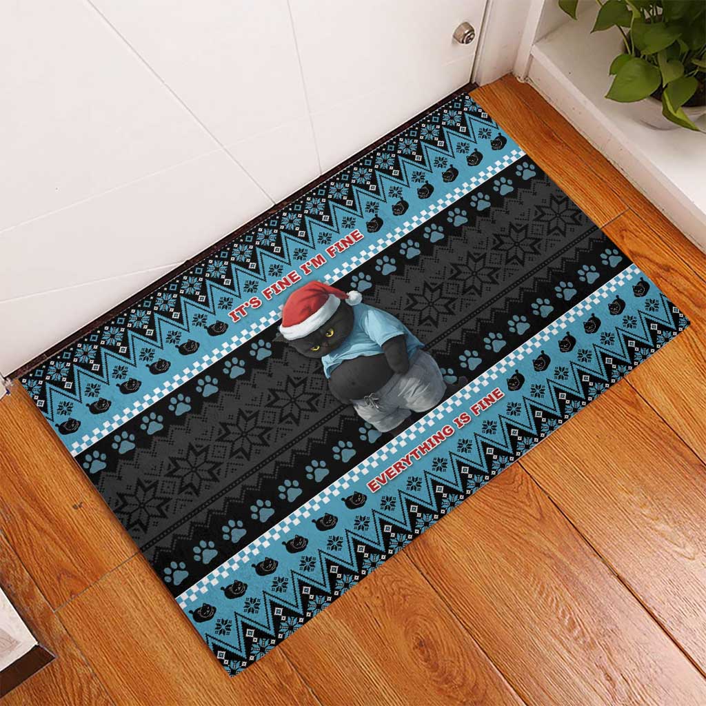 Cat Christmas Rubber Doormat It’s Fine I’m Fine Everything Is Fine - Wonder Print Shop