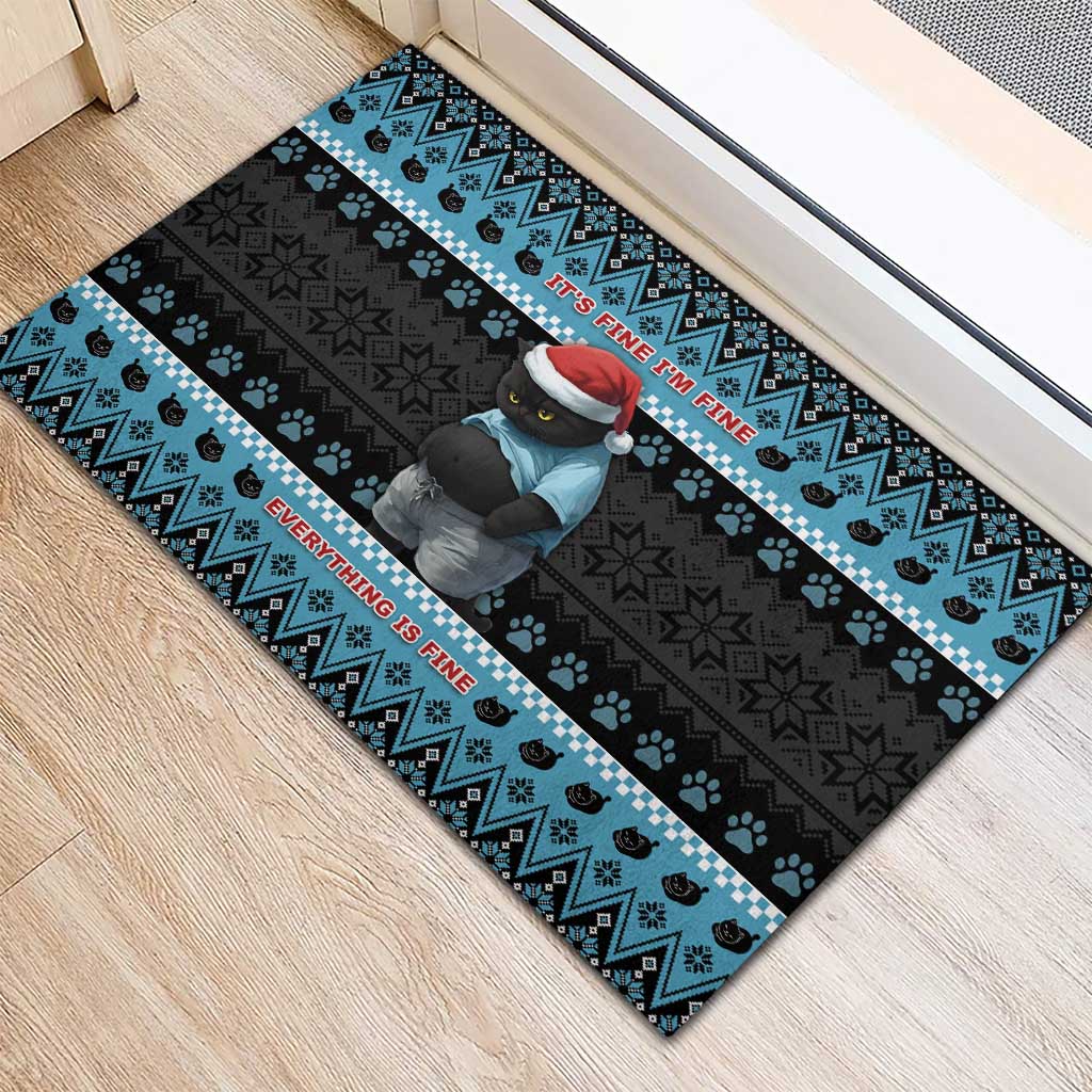 Cat Christmas Rubber Doormat It’s Fine I’m Fine Everything Is Fine - Wonder Print Shop