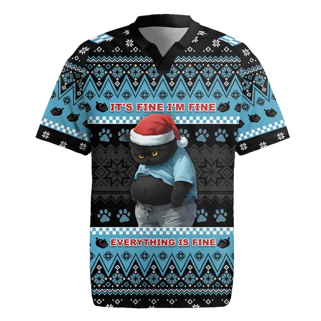 Cat Christmas Rugby Jersey It’s Fine I’m Fine Everything Is Fine - Wonder Print Shop