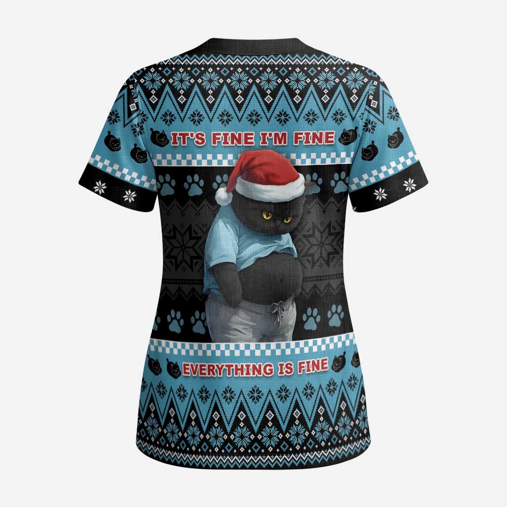 Cat Christmas Scrub Top It’s Fine I’m Fine Everything Is Fine - Wonder Print Shop