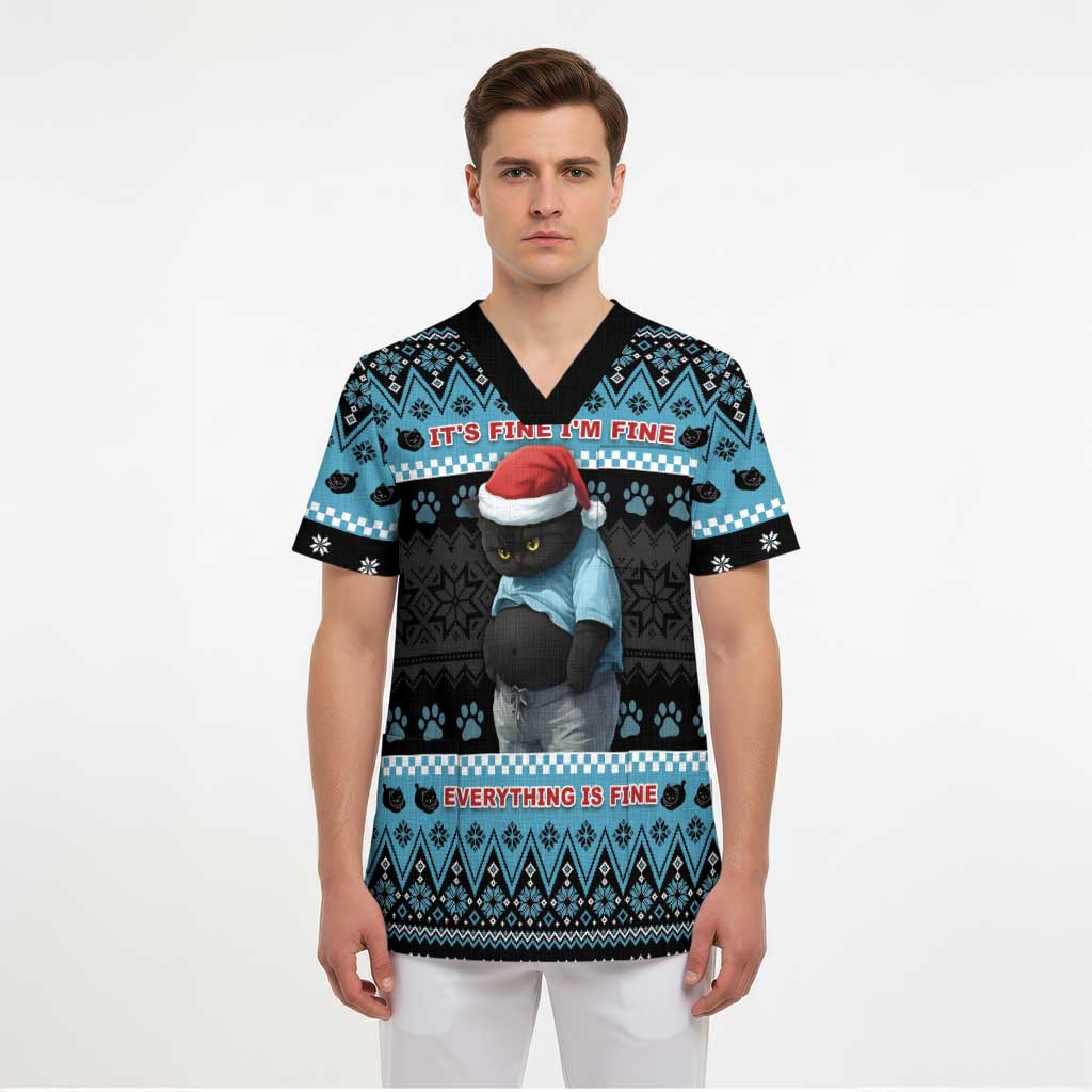 Cat Christmas Scrub Top It’s Fine I’m Fine Everything Is Fine - Wonder Print Shop