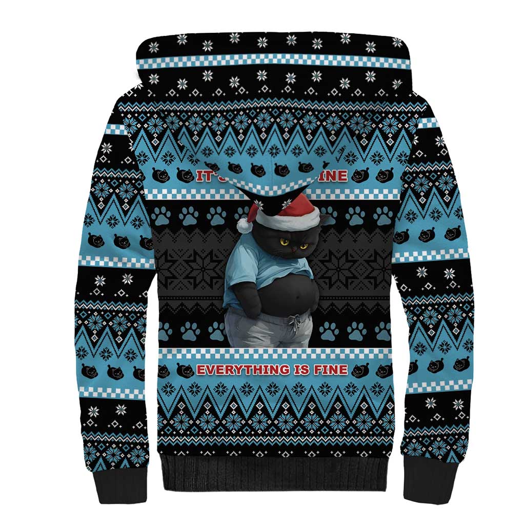 Cat Christmas Sherpa Hoodie It’s Fine I’m Fine Everything Is Fine - Wonder Print Shop