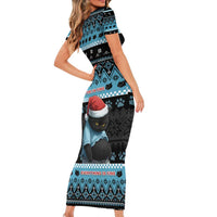 Cat Christmas Short Sleeve Bodycon Dress It’s Fine I’m Fine Everything Is Fine - Wonder Print Shop