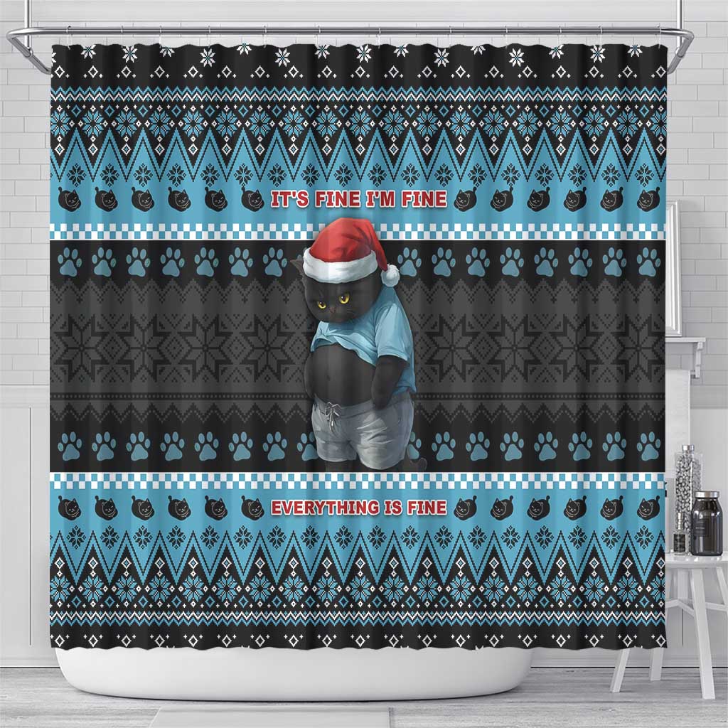 Cat Christmas Shower Curtain It’s Fine I’m Fine Everything Is Fine - Wonder Print Shop