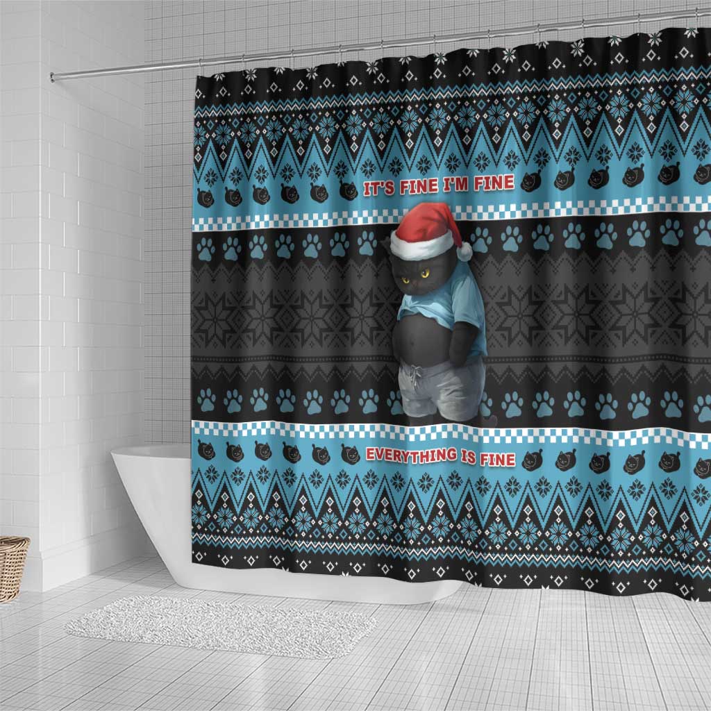 Cat Christmas Shower Curtain It’s Fine I’m Fine Everything Is Fine - Wonder Print Shop