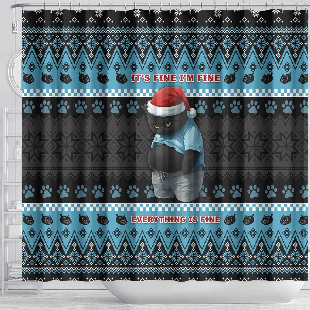 Cat Christmas Shower Curtain It’s Fine I’m Fine Everything Is Fine - Wonder Print Shop