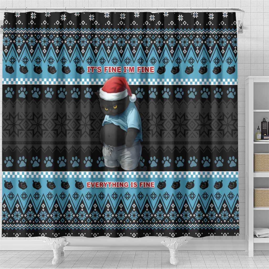 Cat Christmas Shower Curtain It’s Fine I’m Fine Everything Is Fine - Wonder Print Shop