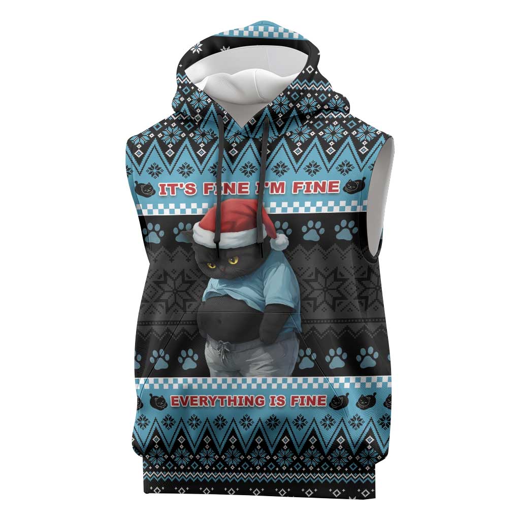 Cat Christmas Sleeveless Hoodie It’s Fine I’m Fine Everything Is Fine - Wonder Print Shop