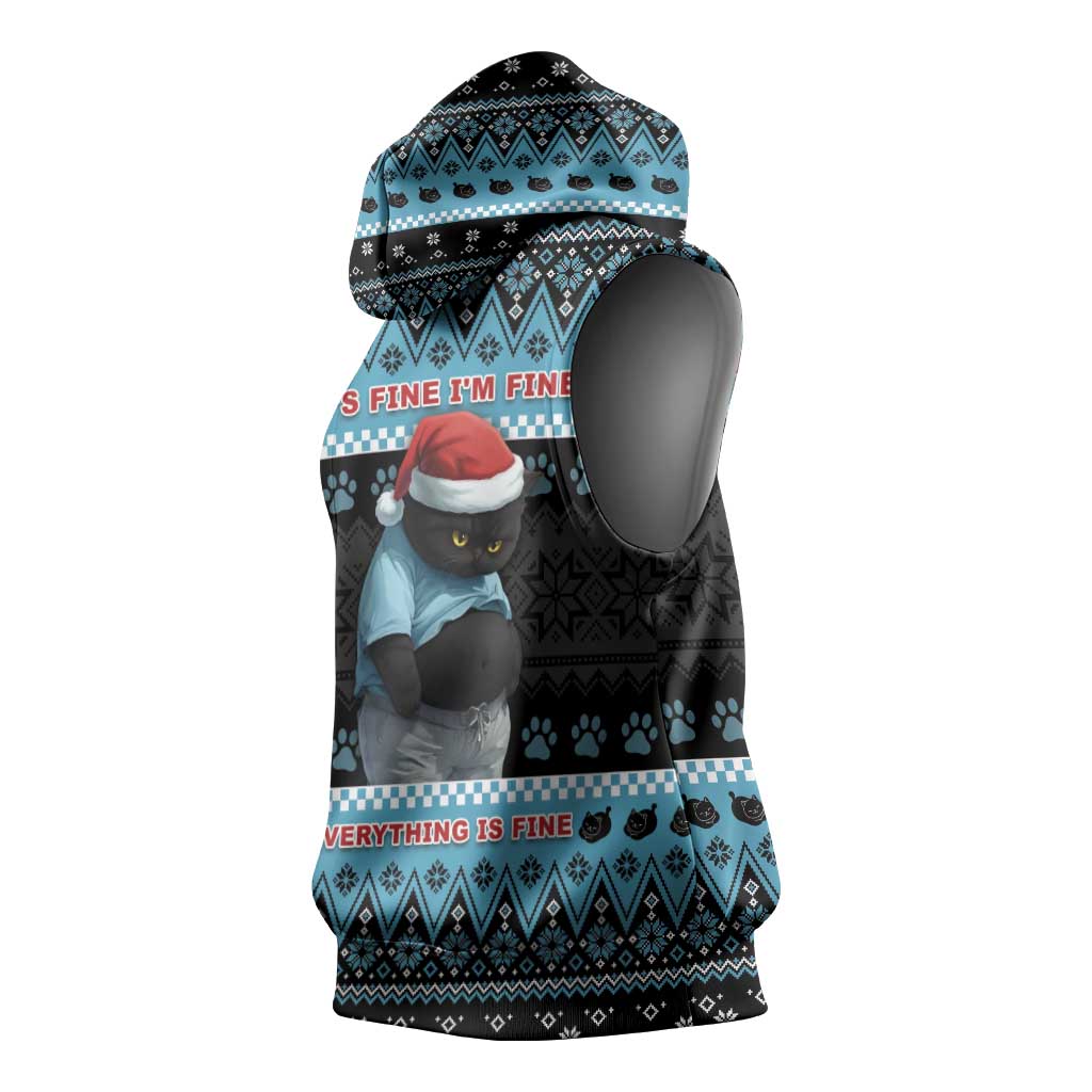 Cat Christmas Sleeveless Hoodie It’s Fine I’m Fine Everything Is Fine - Wonder Print Shop