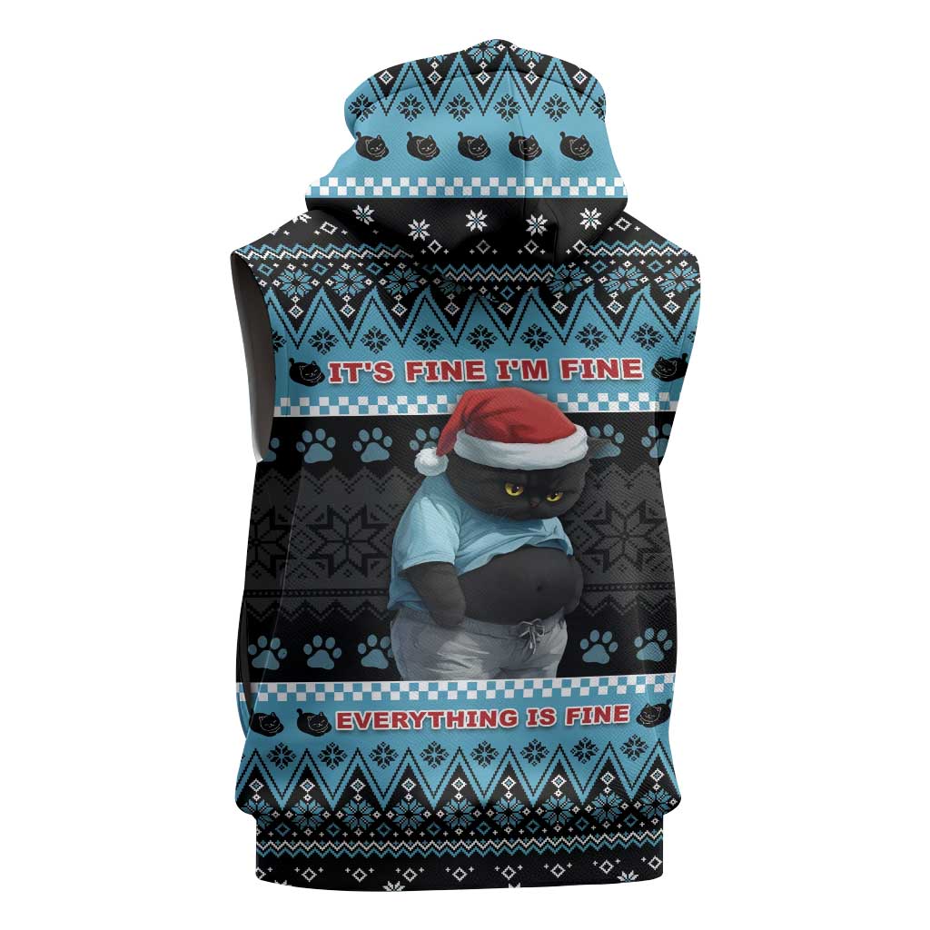 Cat Christmas Sleeveless Zip Hoodie It’s Fine I’m Fine Everything Is Fine - Wonder Print Shop