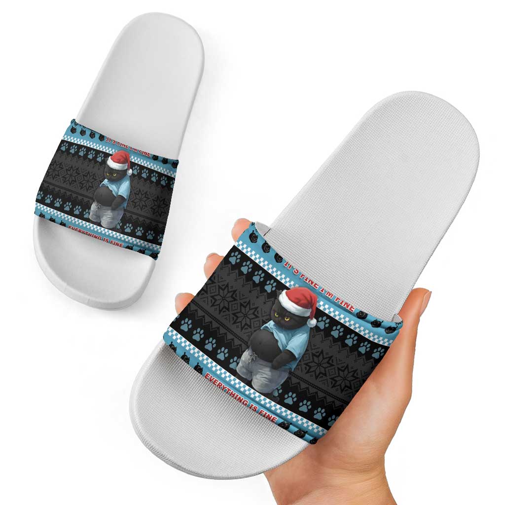 Cat Christmas Slide Sandals It’s Fine I’m Fine Everything Is Fine - Wonder Print Shop