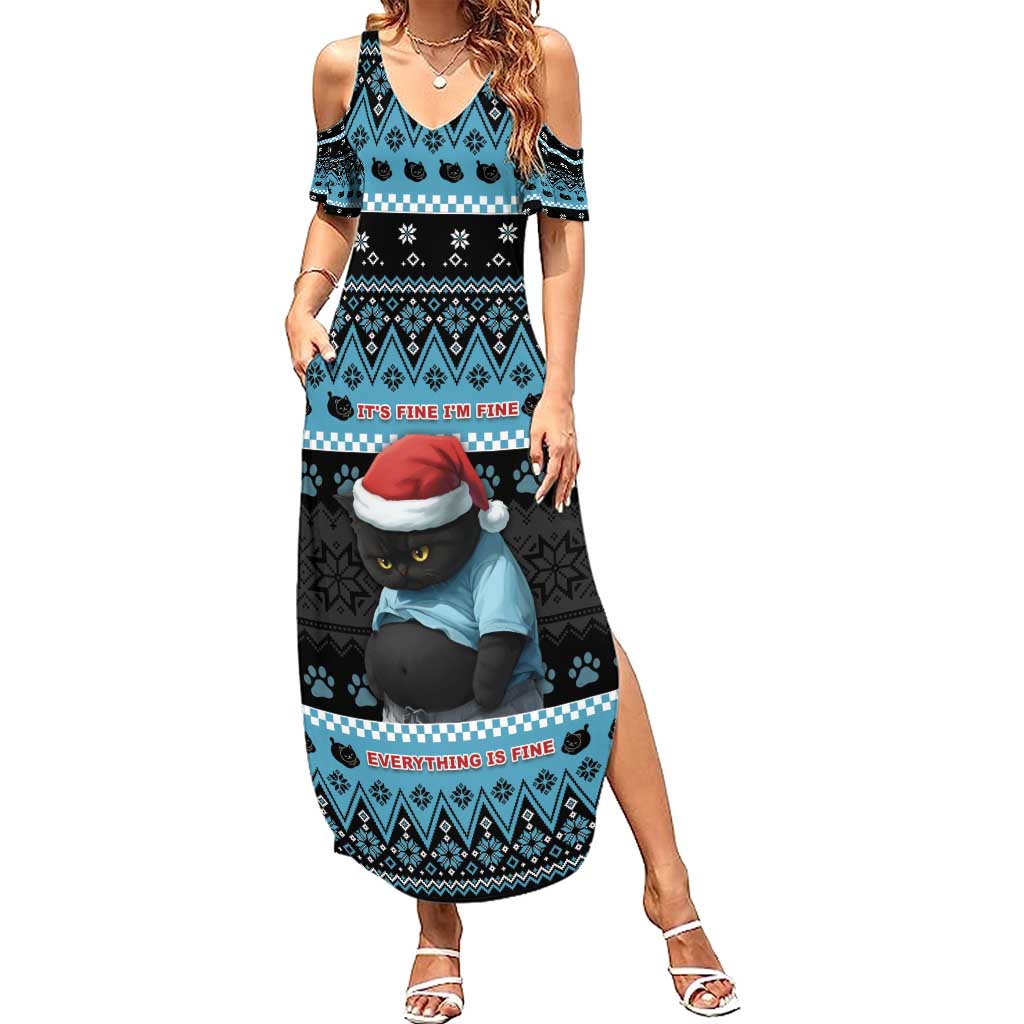Cat Christmas Summer Maxi Dress It’s Fine I’m Fine Everything Is Fine - Wonder Print Shop