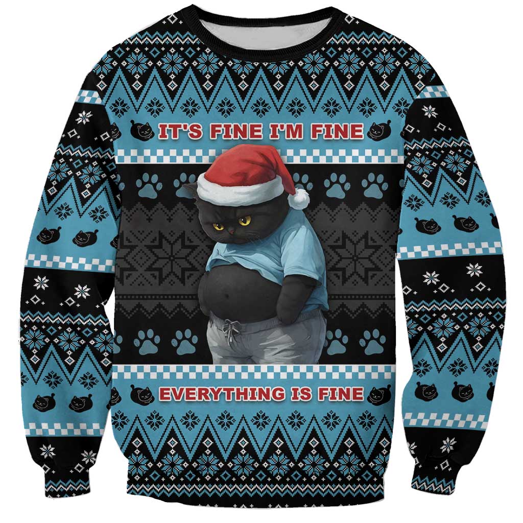 Cat Christmas Sweatshirt It’s Fine I’m Fine Everything Is Fine - Wonder Print Shop