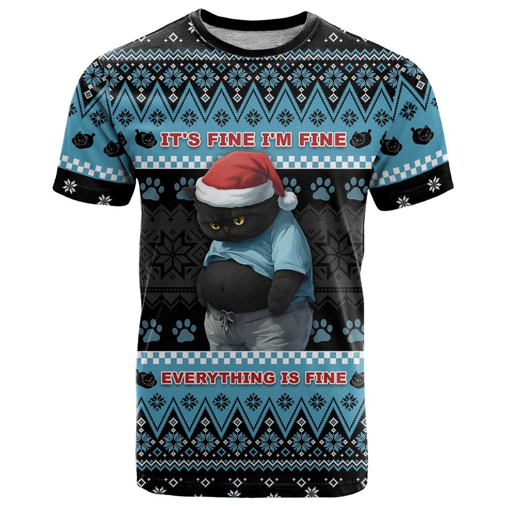 Cat Christmas T Shirt It’s Fine I’m Fine Everything Is Fine - Wonder Print Shop