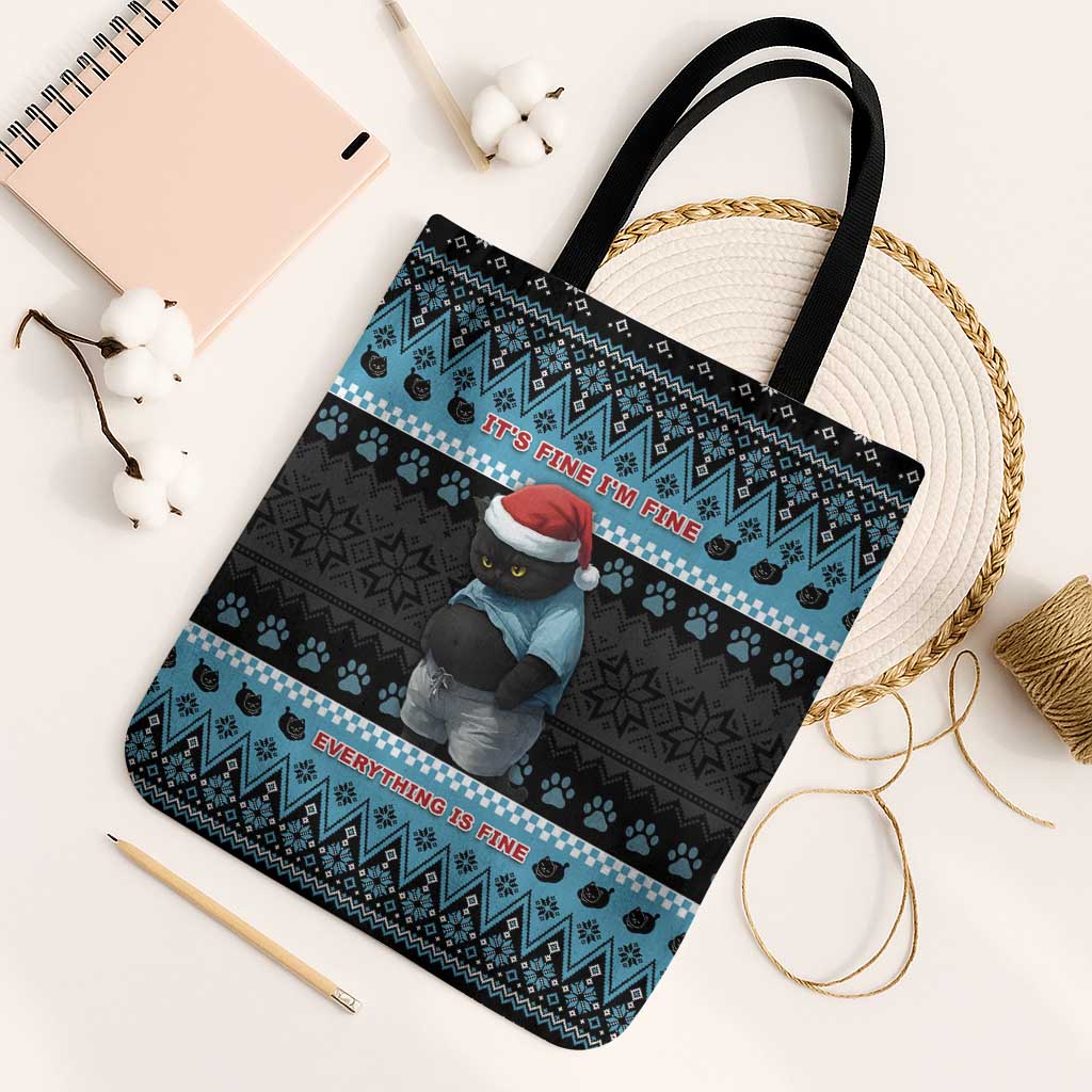 Cat Christmas Tote Bag It’s Fine I’m Fine Everything Is Fine - Wonder Print Shop