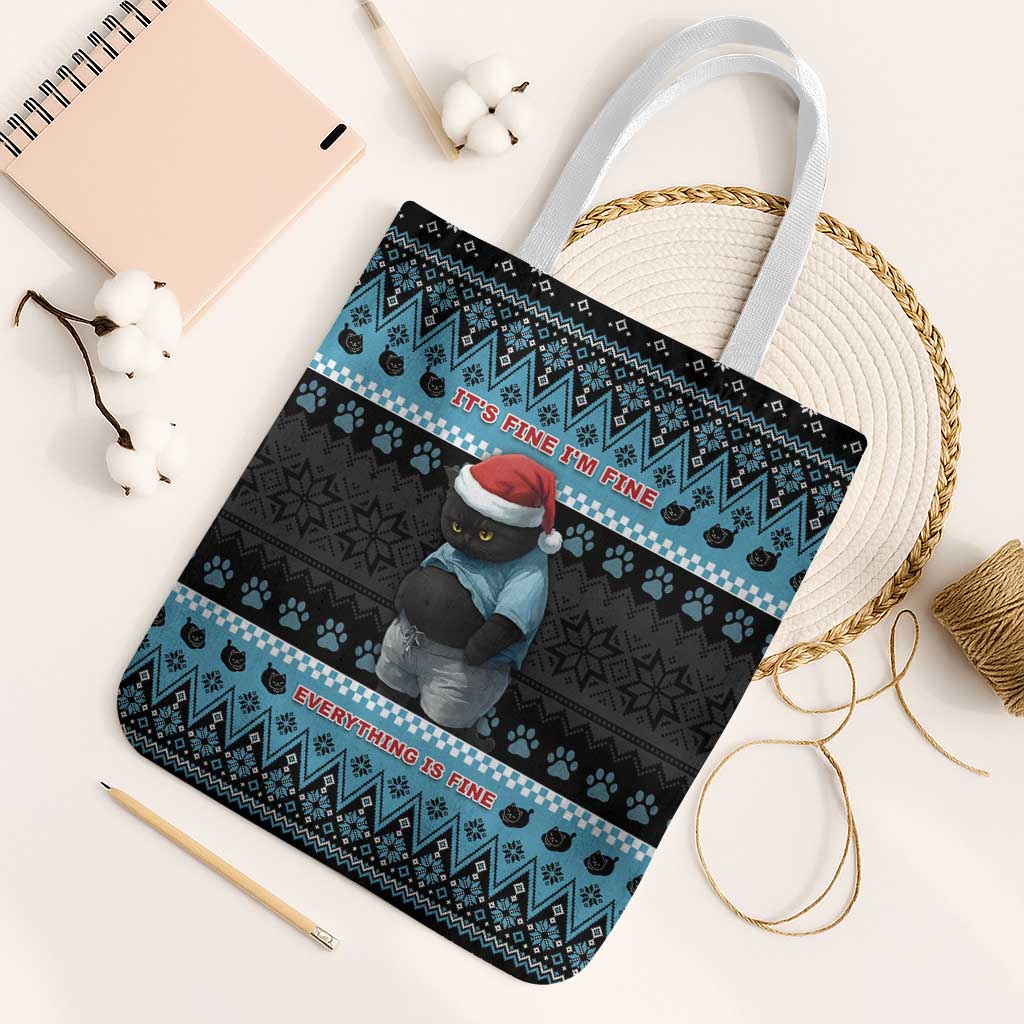 Cat Christmas Tote Bag It’s Fine I’m Fine Everything Is Fine - Wonder Print Shop