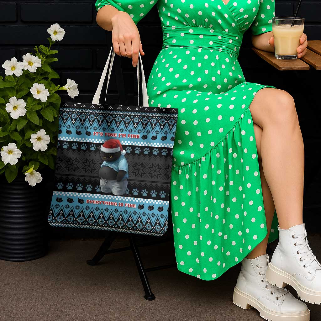 Cat Christmas Tote Bag It’s Fine I’m Fine Everything Is Fine - Wonder Print Shop