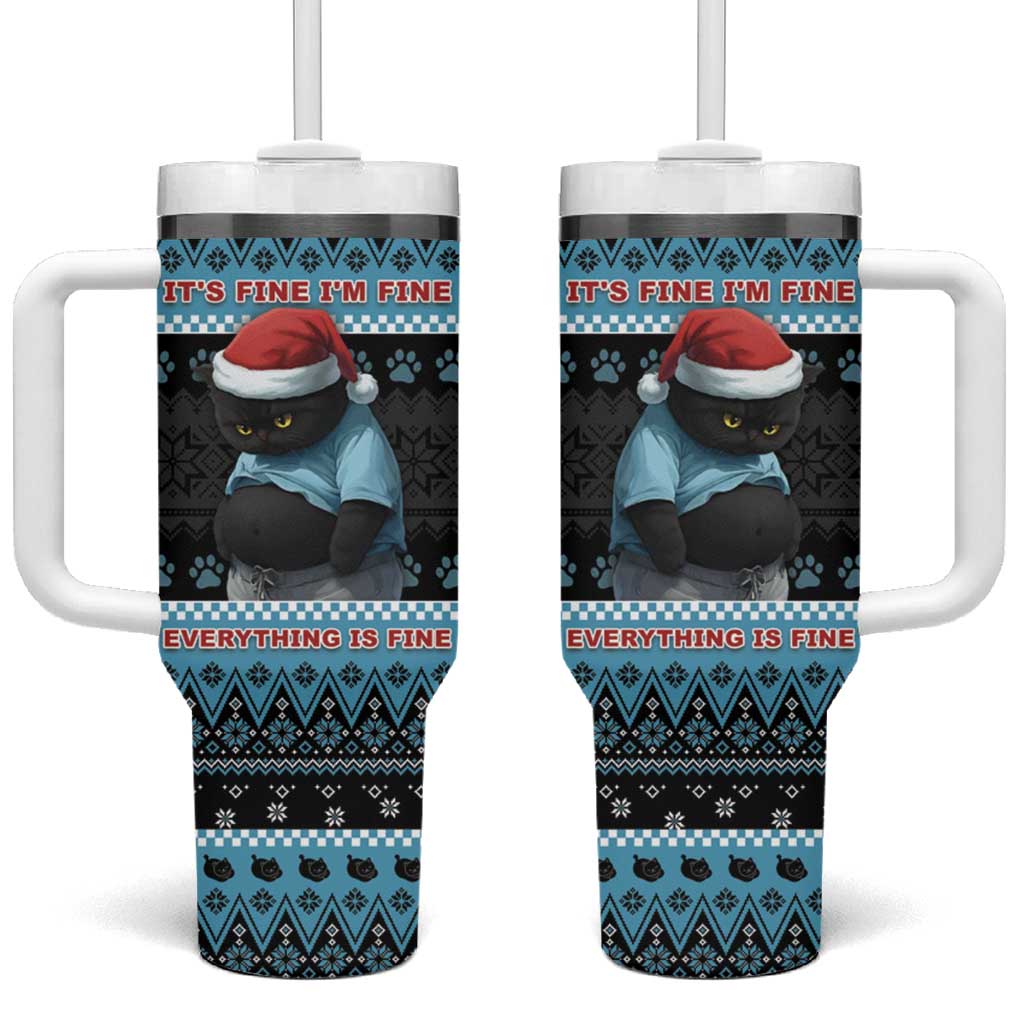 Cat Christmas Tumbler With Handle It’s Fine I’m Fine Everything Is Fine - Wonder Print Shop