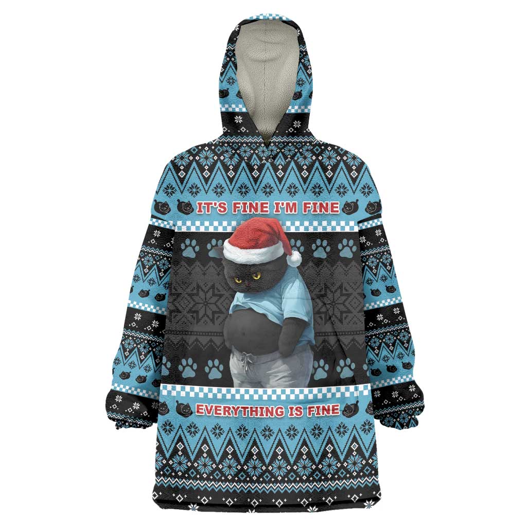 Cat Christmas Wearable Blanket Hoodie It’s Fine I’m Fine Everything Is Fine - Wonder Print Shop