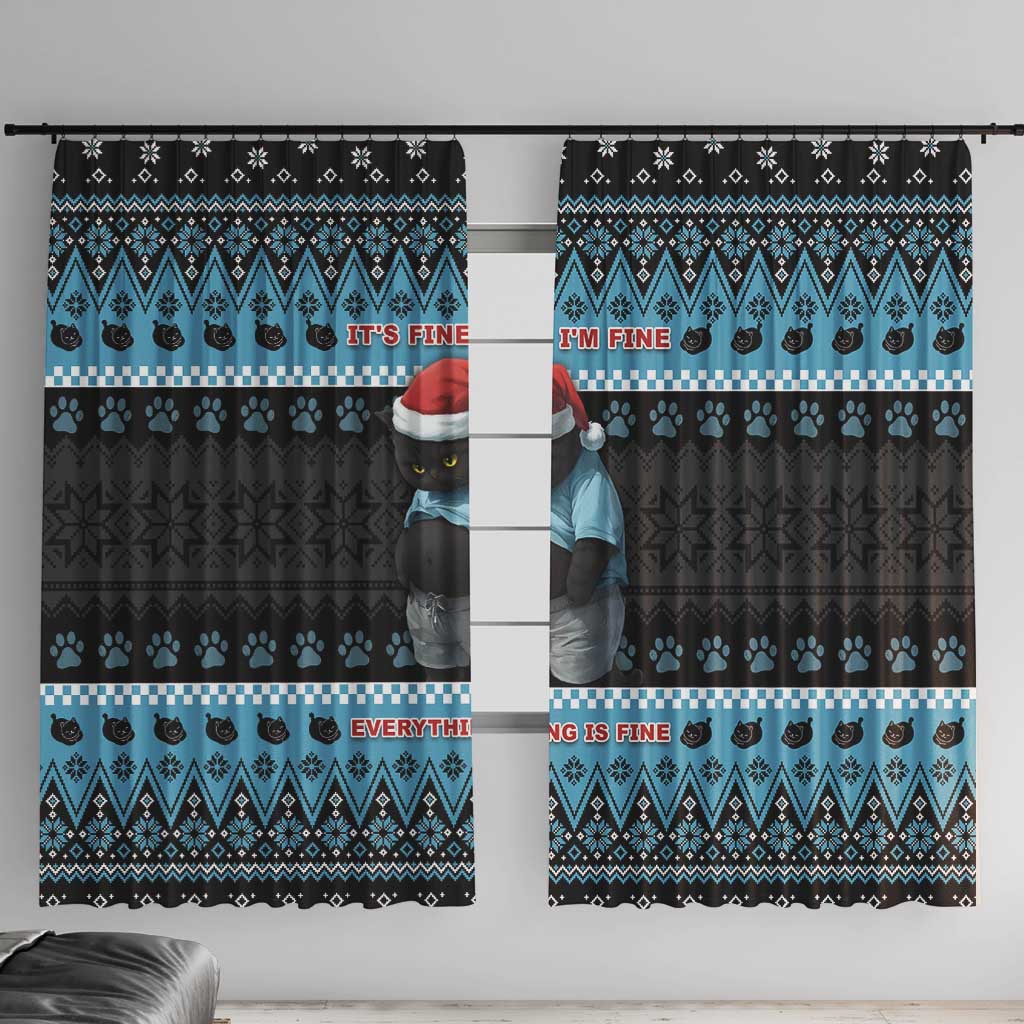Cat Christmas Window Curtain It’s Fine I’m Fine Everything Is Fine - Wonder Print Shop