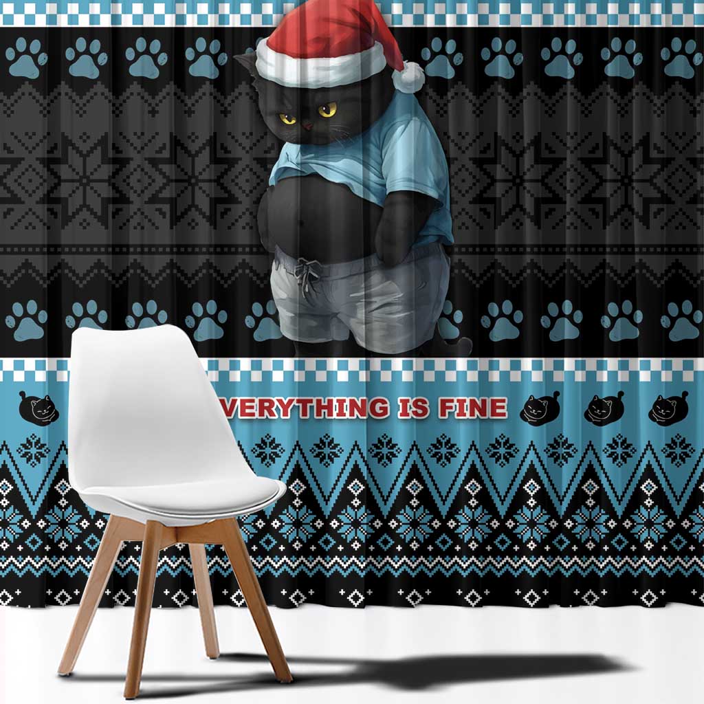 Cat Christmas Window Curtain It’s Fine I’m Fine Everything Is Fine - Wonder Print Shop