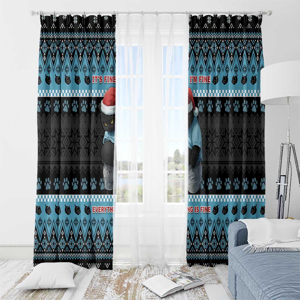Cat Christmas Window Curtain It’s Fine I’m Fine Everything Is Fine - Wonder Print Shop