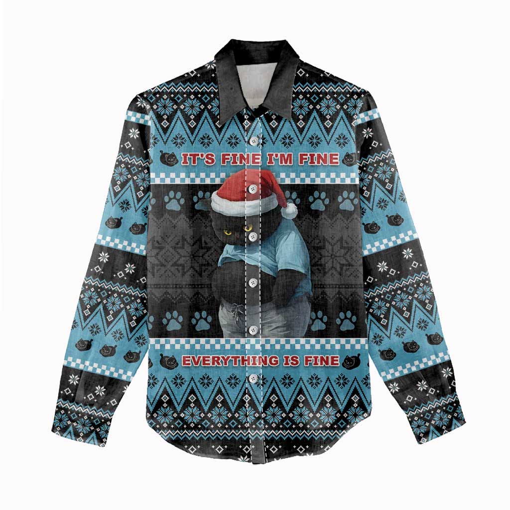 Cat Christmas Women Casual Shirt It’s Fine I’m Fine Everything Is Fine - Wonder Print Shop