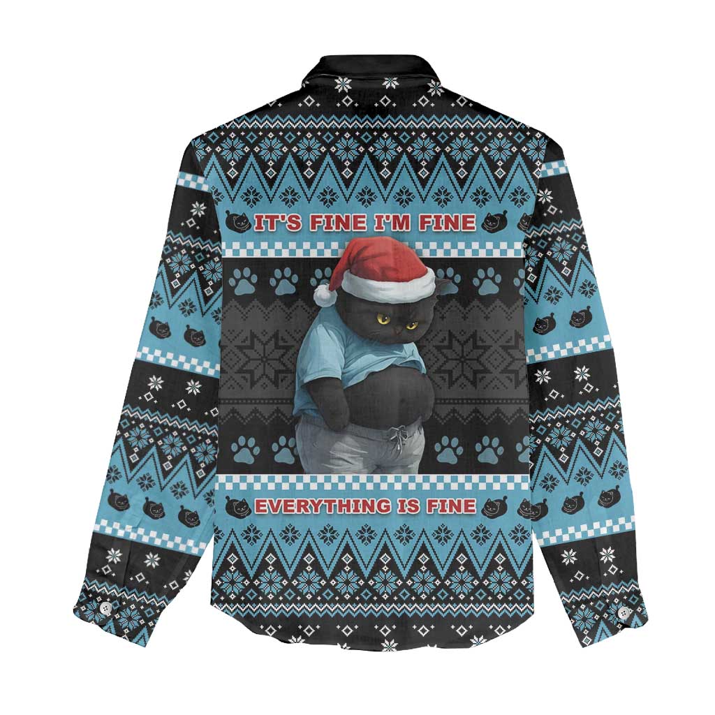 Cat Christmas Women Casual Shirt It’s Fine I’m Fine Everything Is Fine - Wonder Print Shop