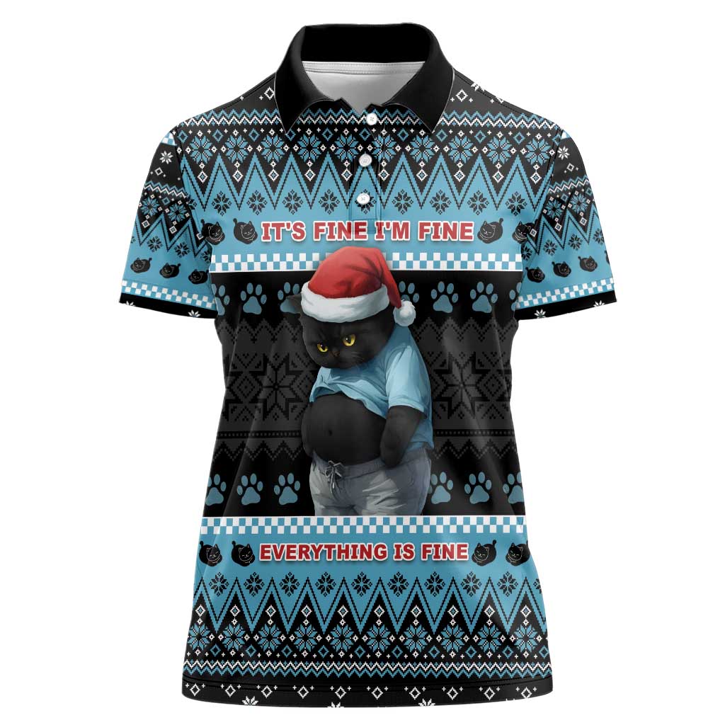 Cat Christmas Women Polo Shirt It’s Fine I’m Fine Everything Is Fine - Wonder Print Shop
