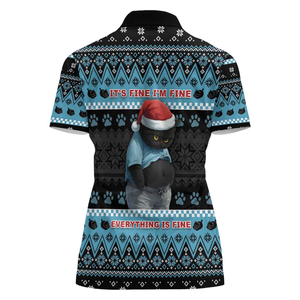 Cat Christmas Women Polo Shirt It’s Fine I’m Fine Everything Is Fine - Wonder Print Shop