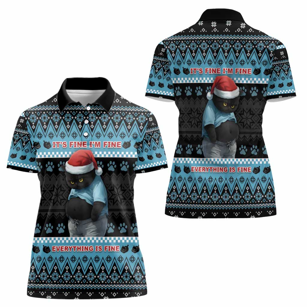 Cat Christmas Women Polo Shirt It’s Fine I’m Fine Everything Is Fine - Wonder Print Shop