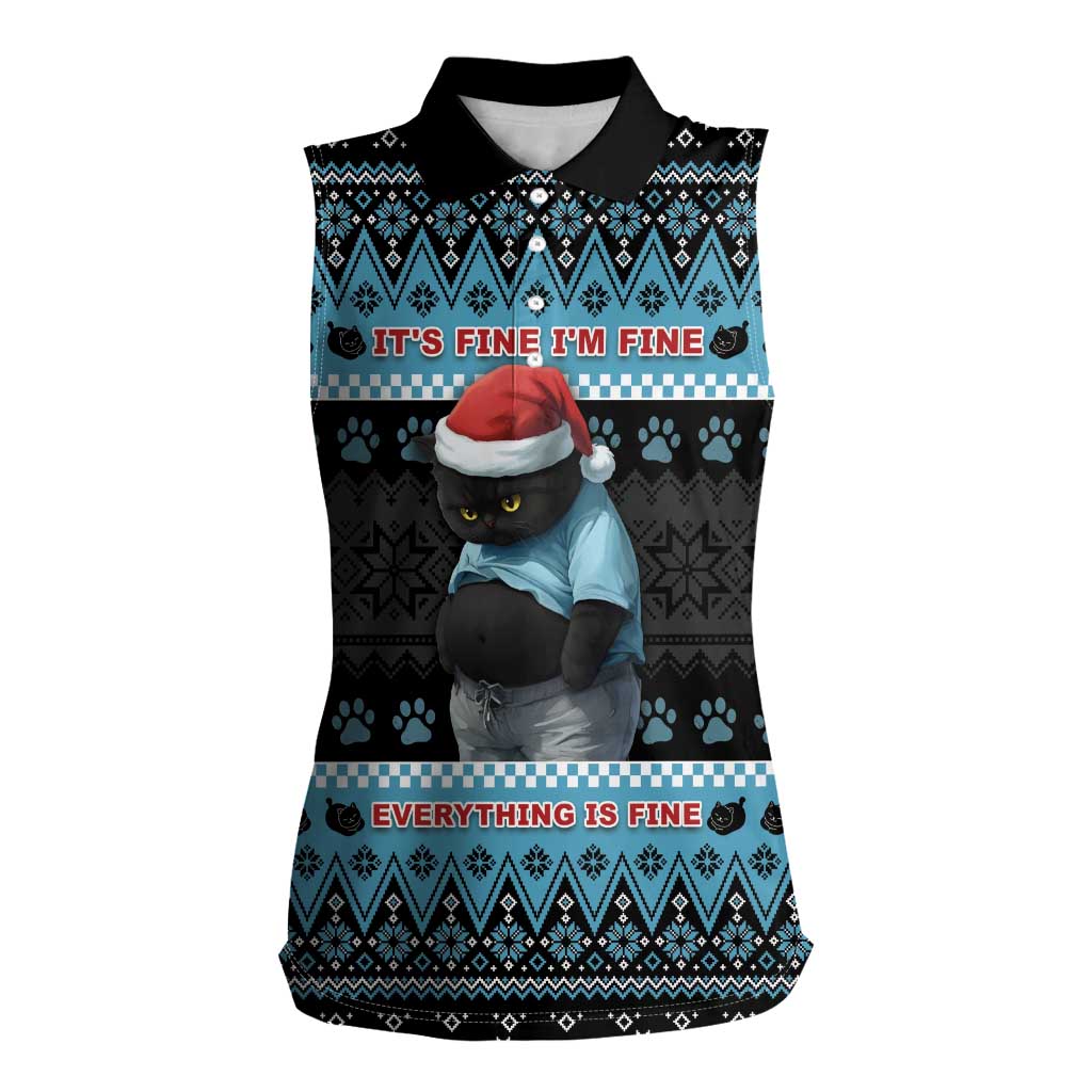 Cat Christmas Women Sleeveless Polo Shirt It’s Fine I’m Fine Everything Is Fine - Wonder Print Shop