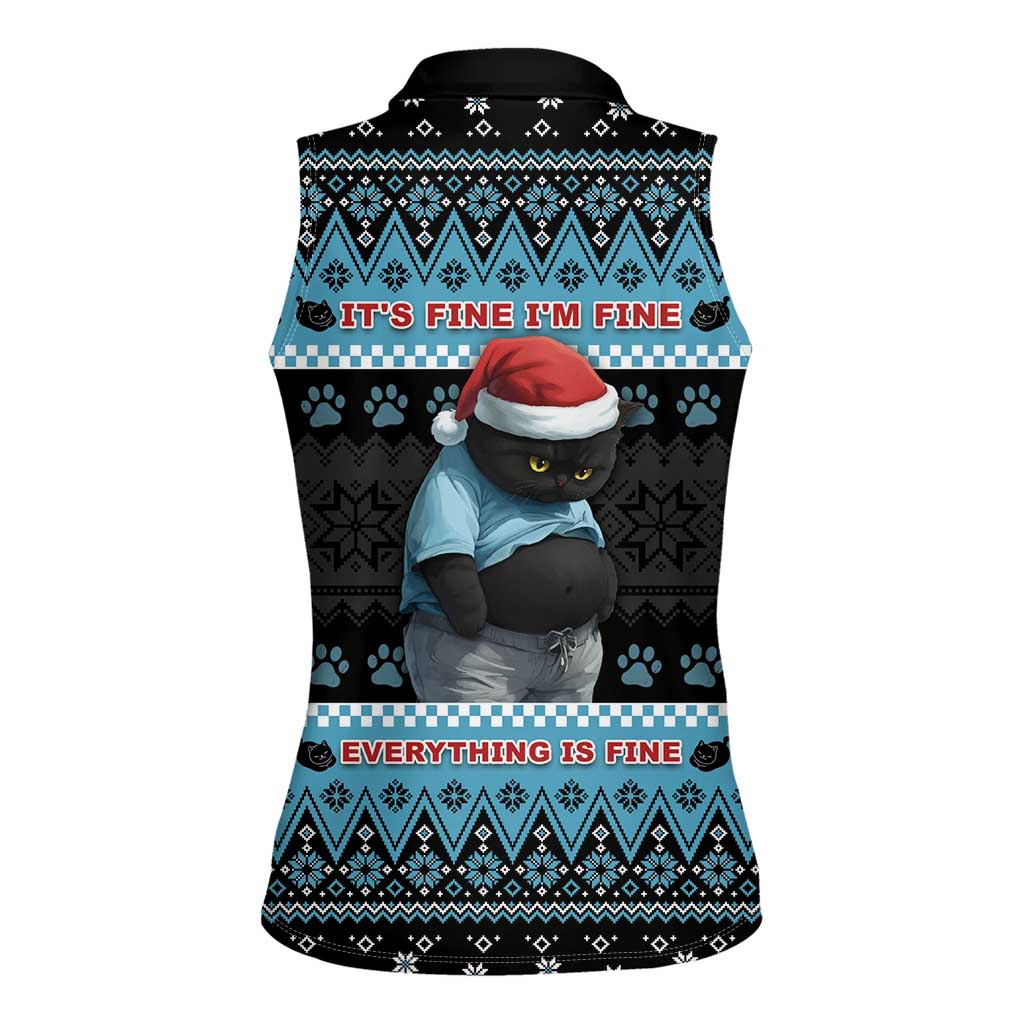 Cat Christmas Women Sleeveless Polo Shirt It’s Fine I’m Fine Everything Is Fine - Wonder Print Shop