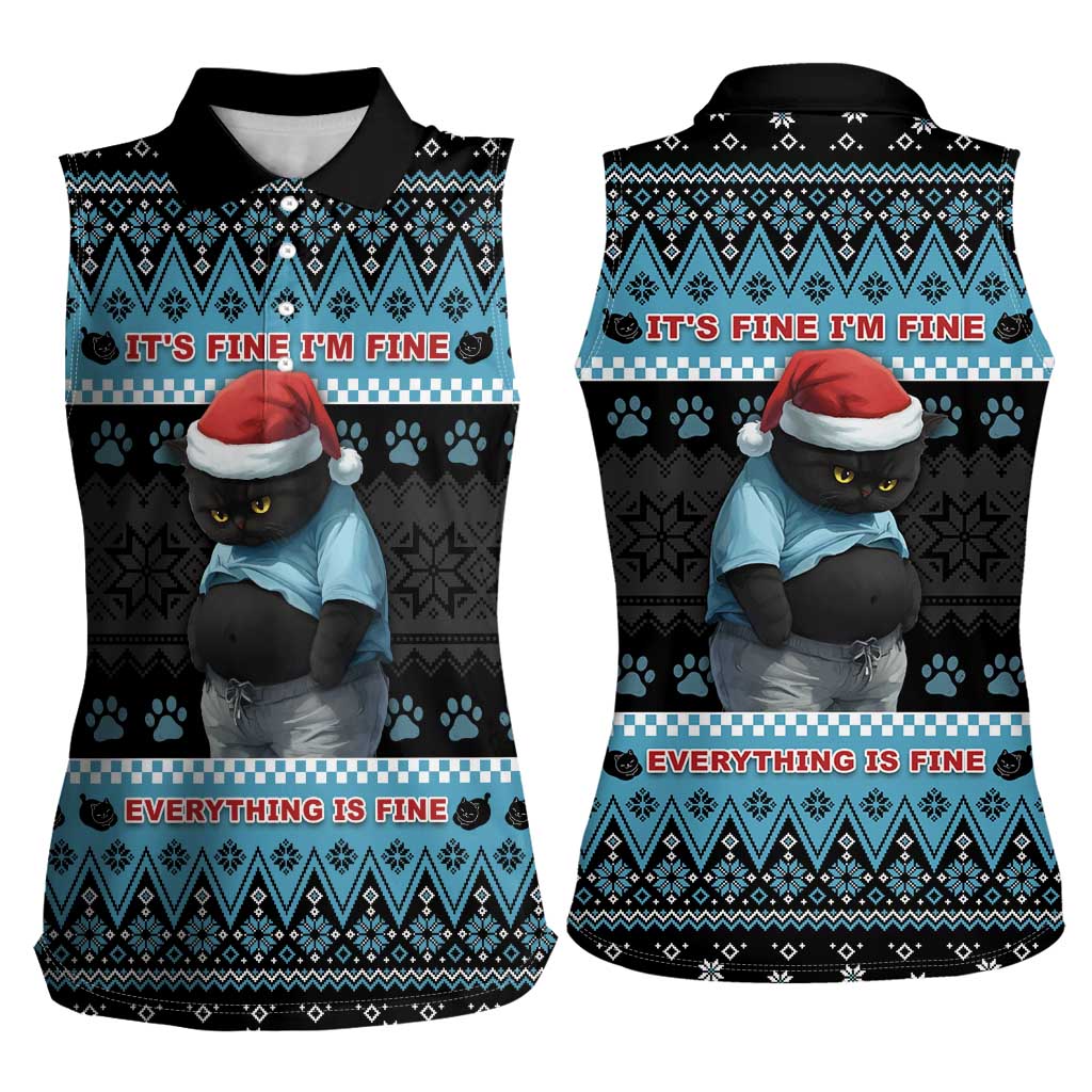 Cat Christmas Women Sleeveless Polo Shirt It’s Fine I’m Fine Everything Is Fine - Wonder Print Shop