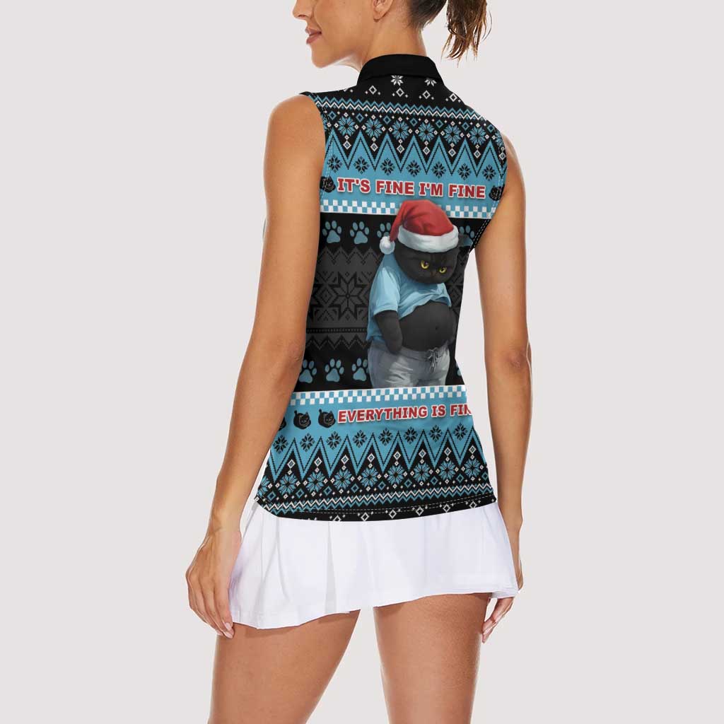 Cat Christmas Women Sleeveless Polo Shirt It’s Fine I’m Fine Everything Is Fine - Wonder Print Shop