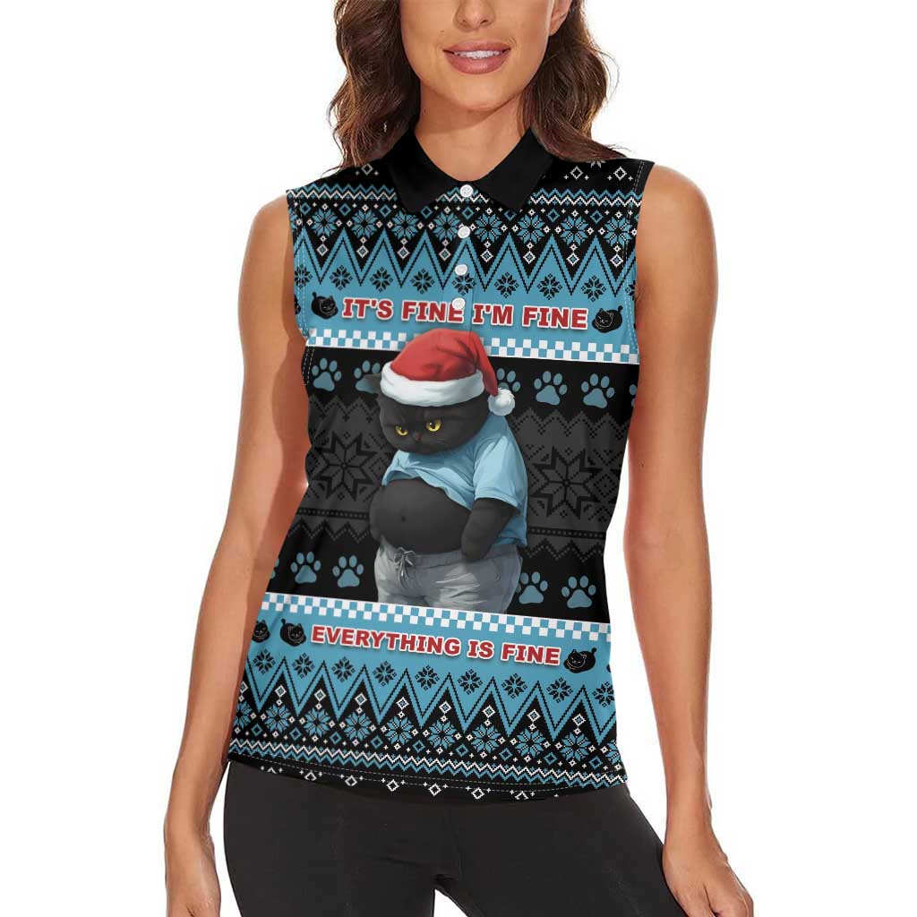 Cat Christmas Women Sleeveless Polo Shirt It’s Fine I’m Fine Everything Is Fine - Wonder Print Shop